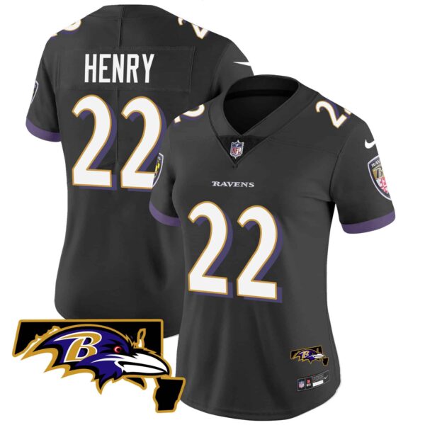Women’s Ravens Maryland Patch Vapor Limited Jersey – All Stitched – Black – Derrick Henry