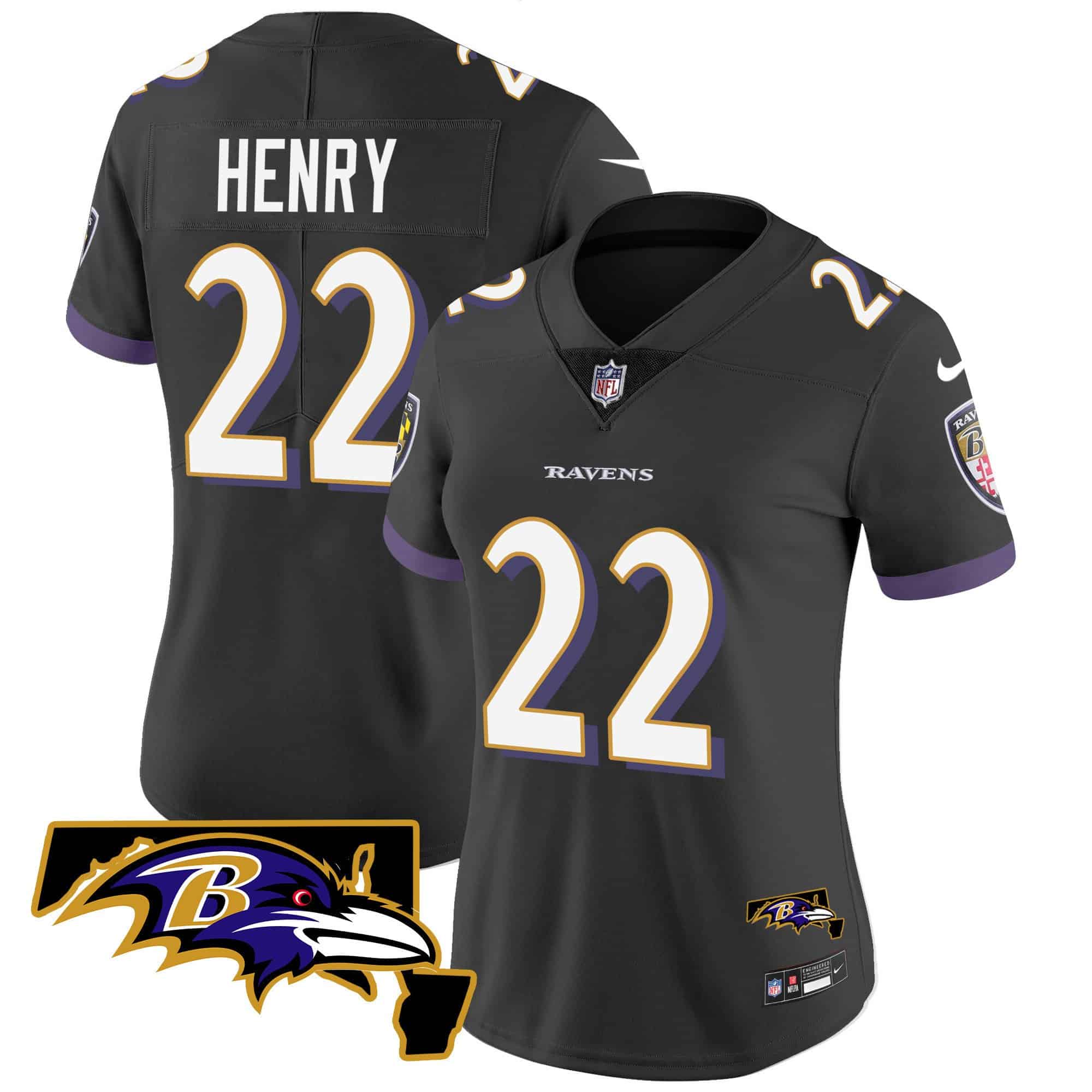 Women’s Ravens Maryland Patch Vapor Limited Jersey – All Stitched – Black – Derrick Henry