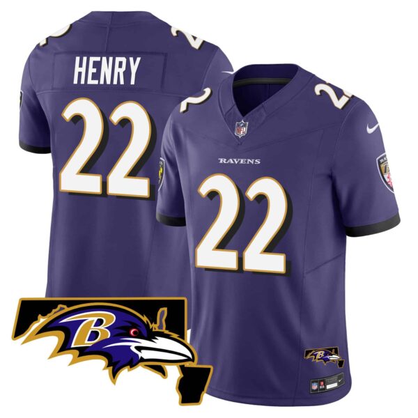 Men’s Ravens Maryland Patch Vapor Limited Jersey – All Stitched – Purple – Derrick Henry