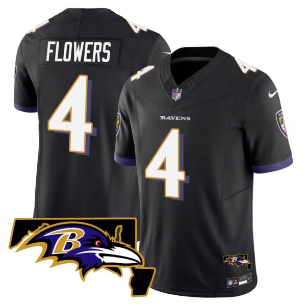 Men’s Ravens Maryland Patch Vapor Limited Jersey – All Stitched – Black – Zay Flowers