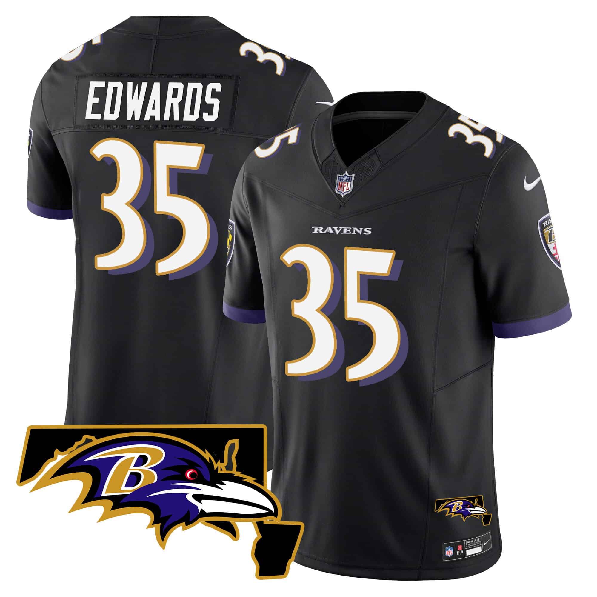 Men’s Ravens Maryland Patch Vapor Limited Jersey – All Stitched – Black – Gus Edwards