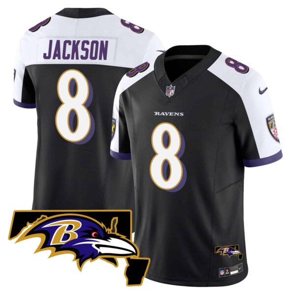 Men’s Ravens Maryland Patch Vapor Limited Jersey – All Stitched – Black Alternate – Lamar Jackson