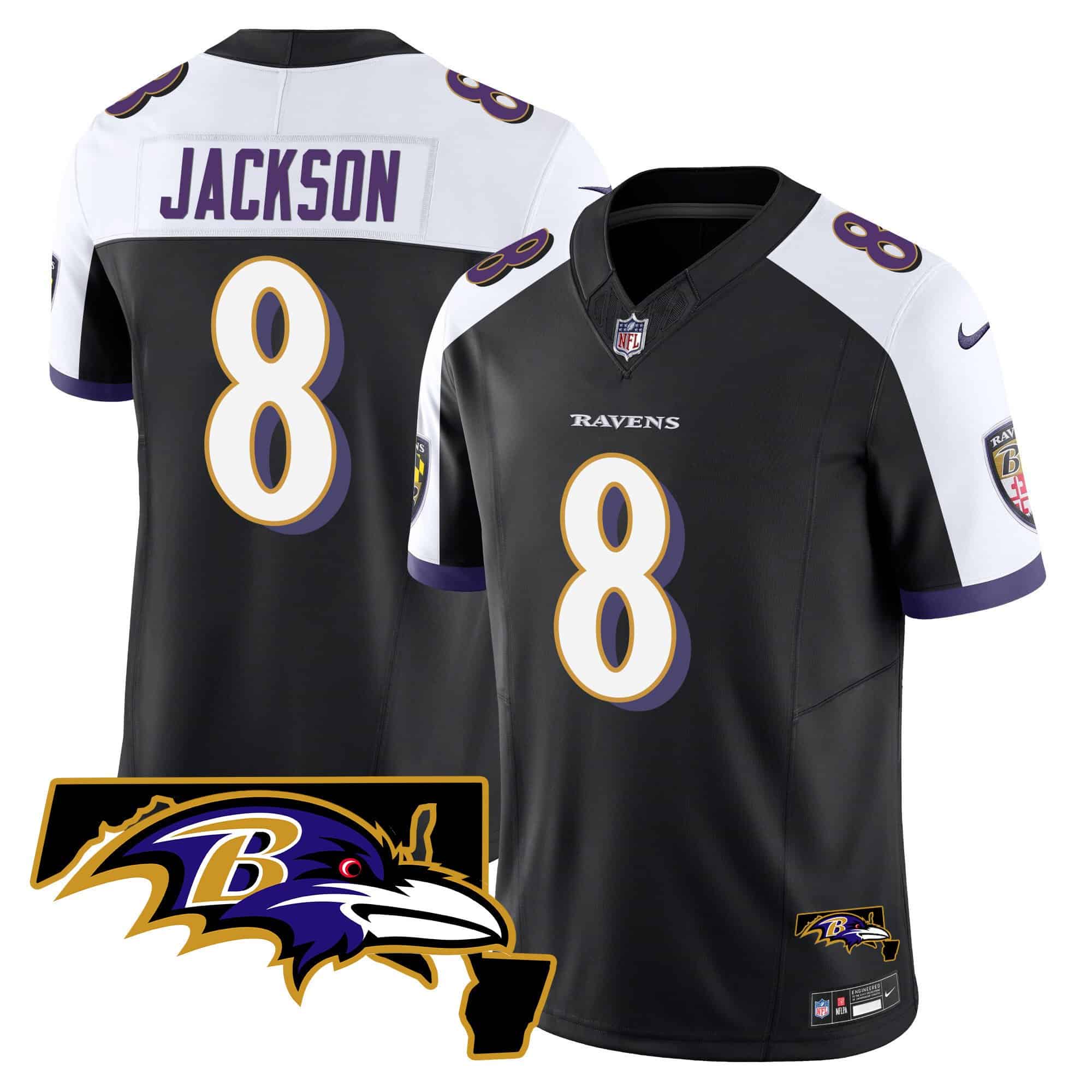 Men’s Ravens Maryland Patch Vapor Limited Jersey – All Stitched – Black Alternate – Lamar Jackson