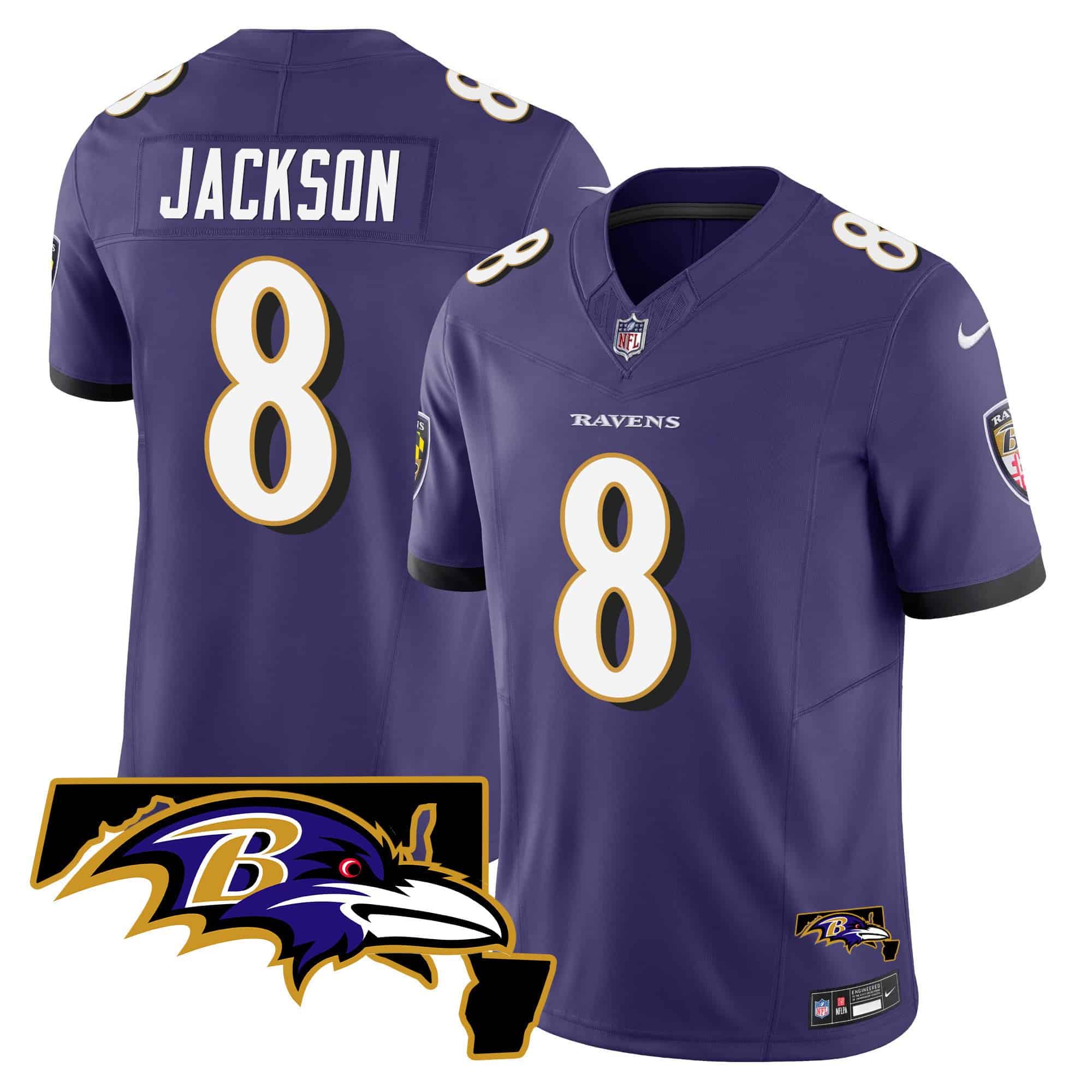 Men’s Ravens Maryland Patch Vapor Limited Jersey – All Stitched – Purple – Lamar Jackson