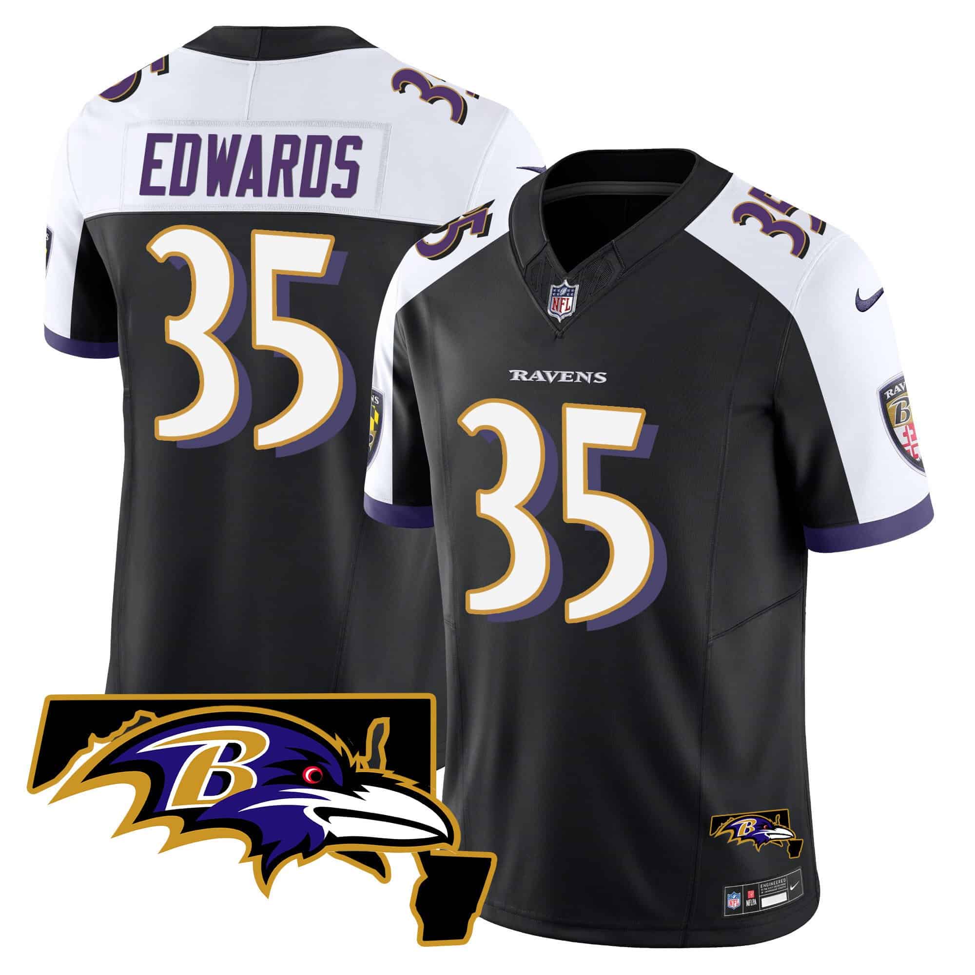 Men’s Ravens Maryland Patch Vapor Limited Jersey – All Stitched – Black Alternate – Gus Edwards