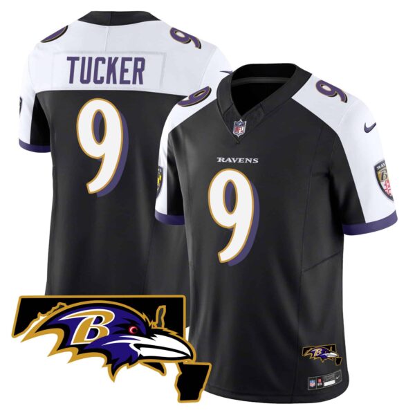 Men’s Ravens Maryland Patch Vapor Limited Jersey – All Stitched – Black Alternate – Justin Tucker
