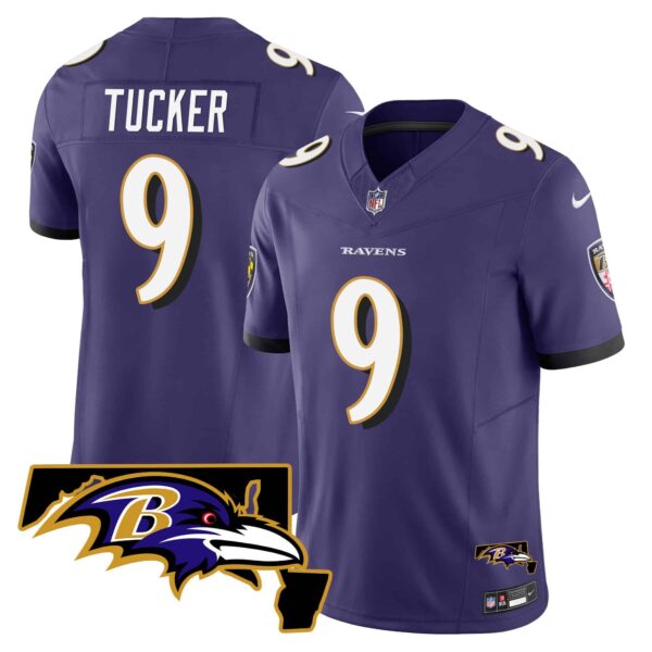 Men’s Ravens Maryland Patch Vapor Limited Jersey – All Stitched – Purple – Justin Tucker