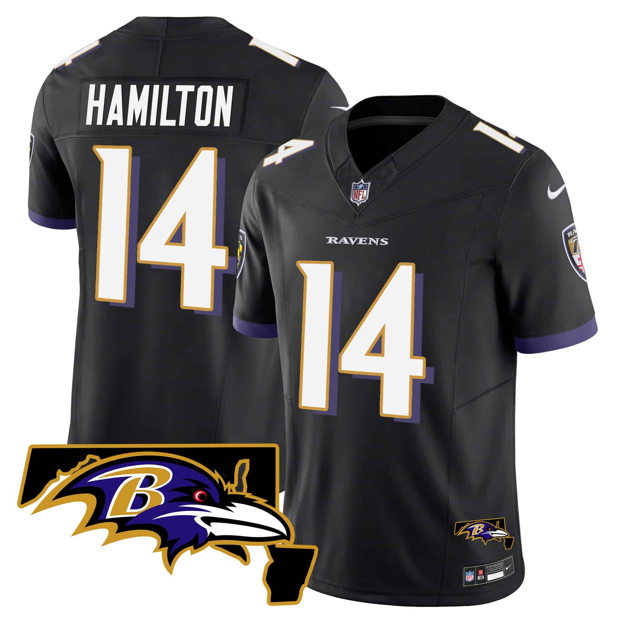 Men’s Ravens Maryland Patch Vapor Limited Jersey – All Stitched – Black – Kyle Hamilton