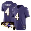 Men’s Ravens Maryland Patch Vapor Limited Jersey – All Stitched – Purple – Zay Flowers