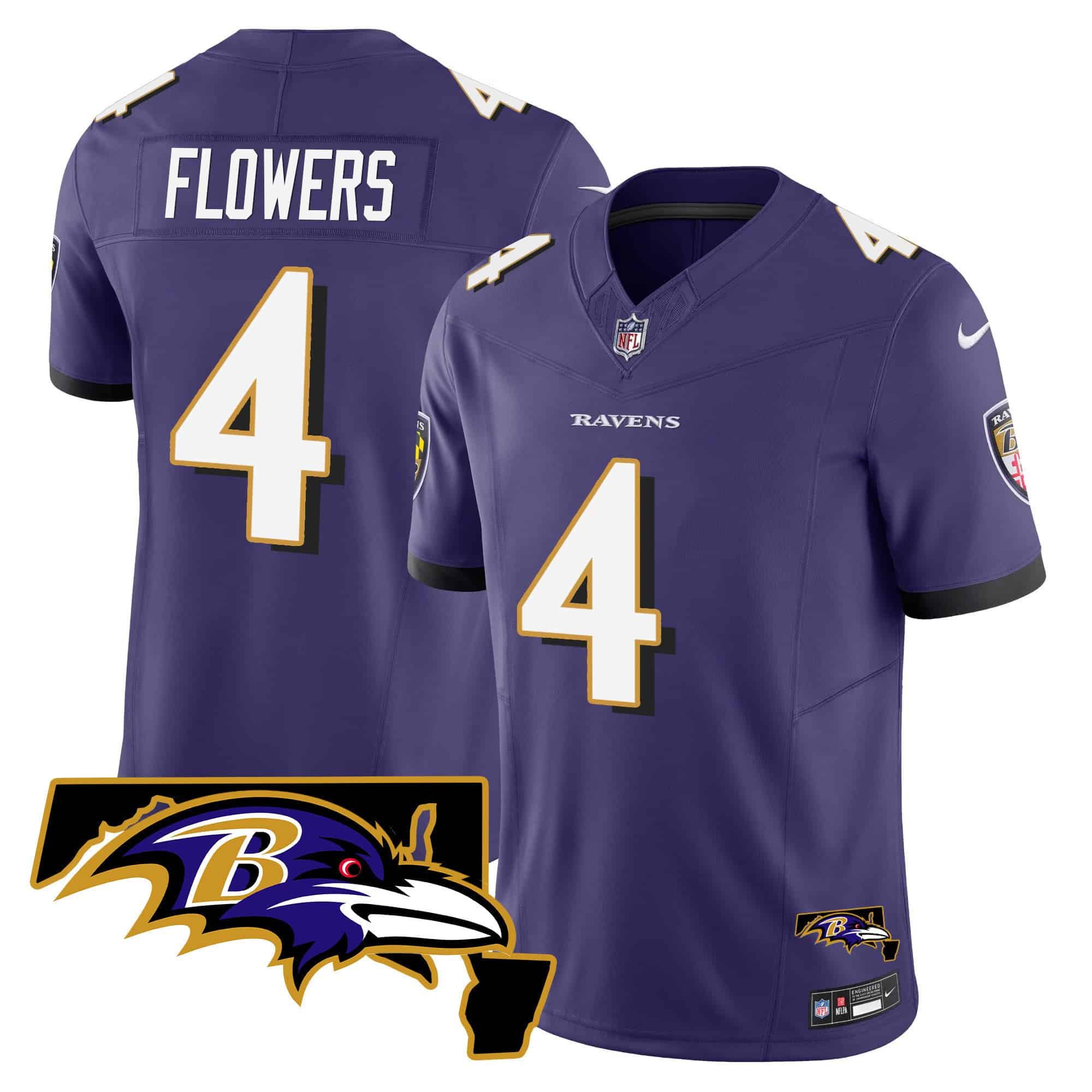 Men’s Ravens Maryland Patch Vapor Limited Jersey – All Stitched – Purple – Zay Flowers