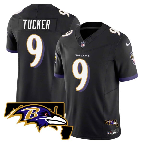 Men’s Ravens Maryland Patch Vapor Limited Jersey – All Stitched – Black – Justin Tucker