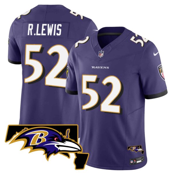 Men’s Ravens Maryland Patch Vapor Limited Jersey – All Stitched – Purple – Ray Lewis