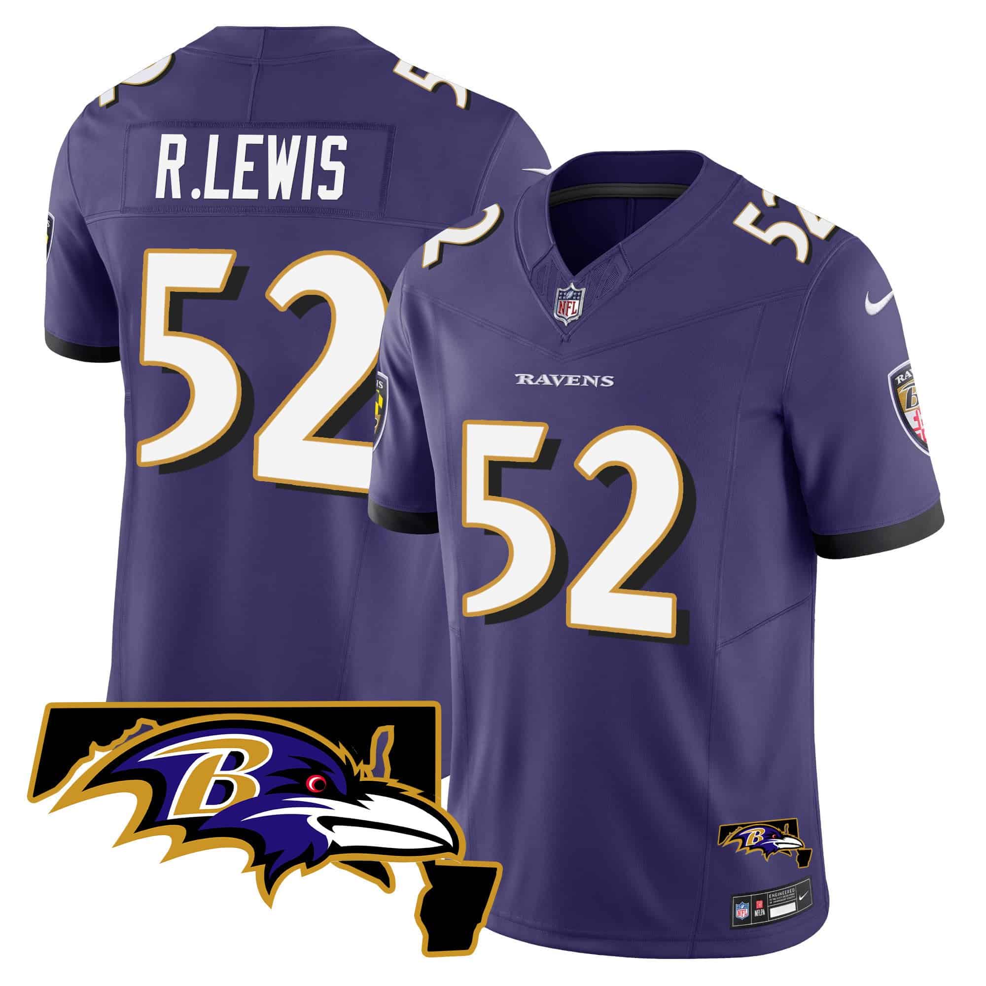 Men’s Ravens Maryland Patch Vapor Limited Jersey – All Stitched – Purple – Ray Lewis