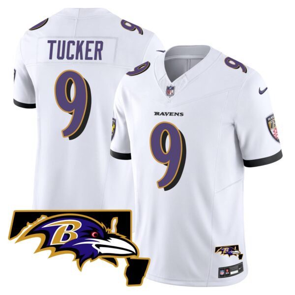 Men’s Ravens Maryland Patch Vapor Limited Jersey – All Stitched – White – Justin Tucker
