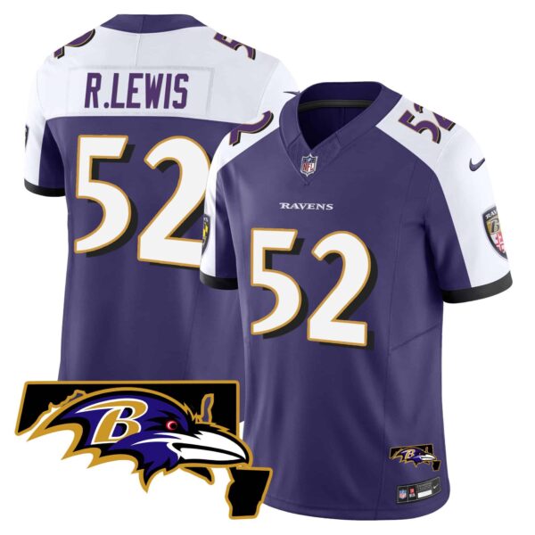 Men’s Ravens Maryland Patch Vapor Limited Jersey – All Stitched – Purple Alternate – Ray Lewis