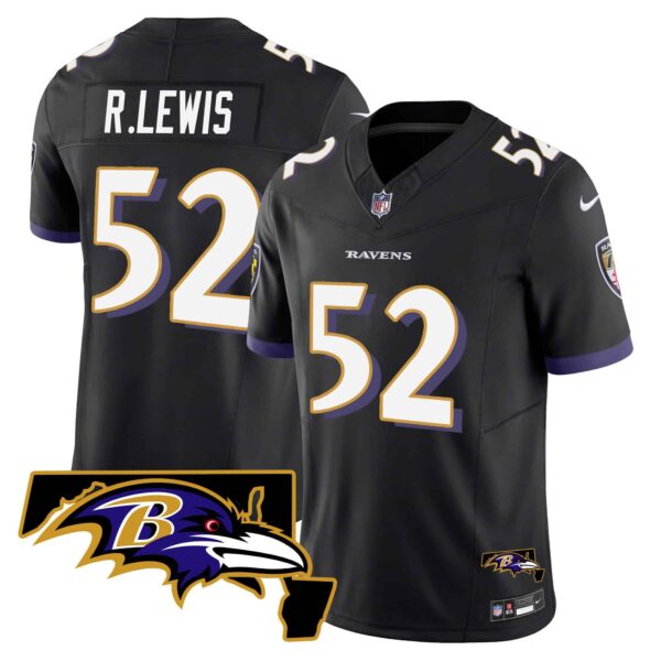 Men’s Ravens Maryland Patch Vapor Limited Jersey – All Stitched – Black – Ray Lewis