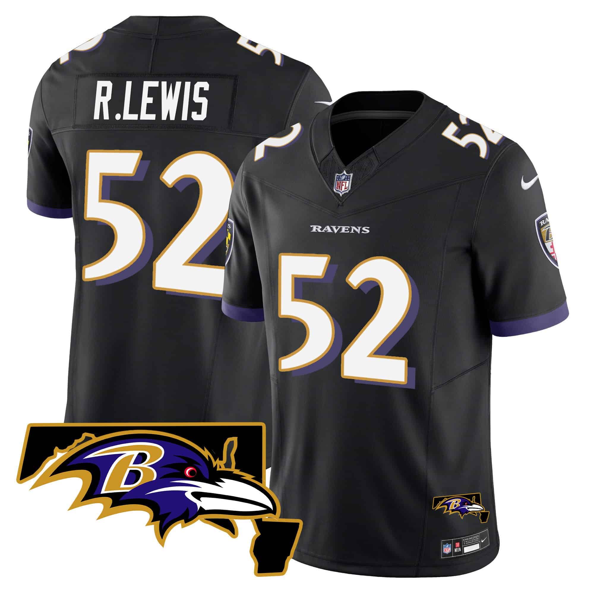 Men’s Ravens Maryland Patch Vapor Limited Jersey – All Stitched – Black – Ray Lewis