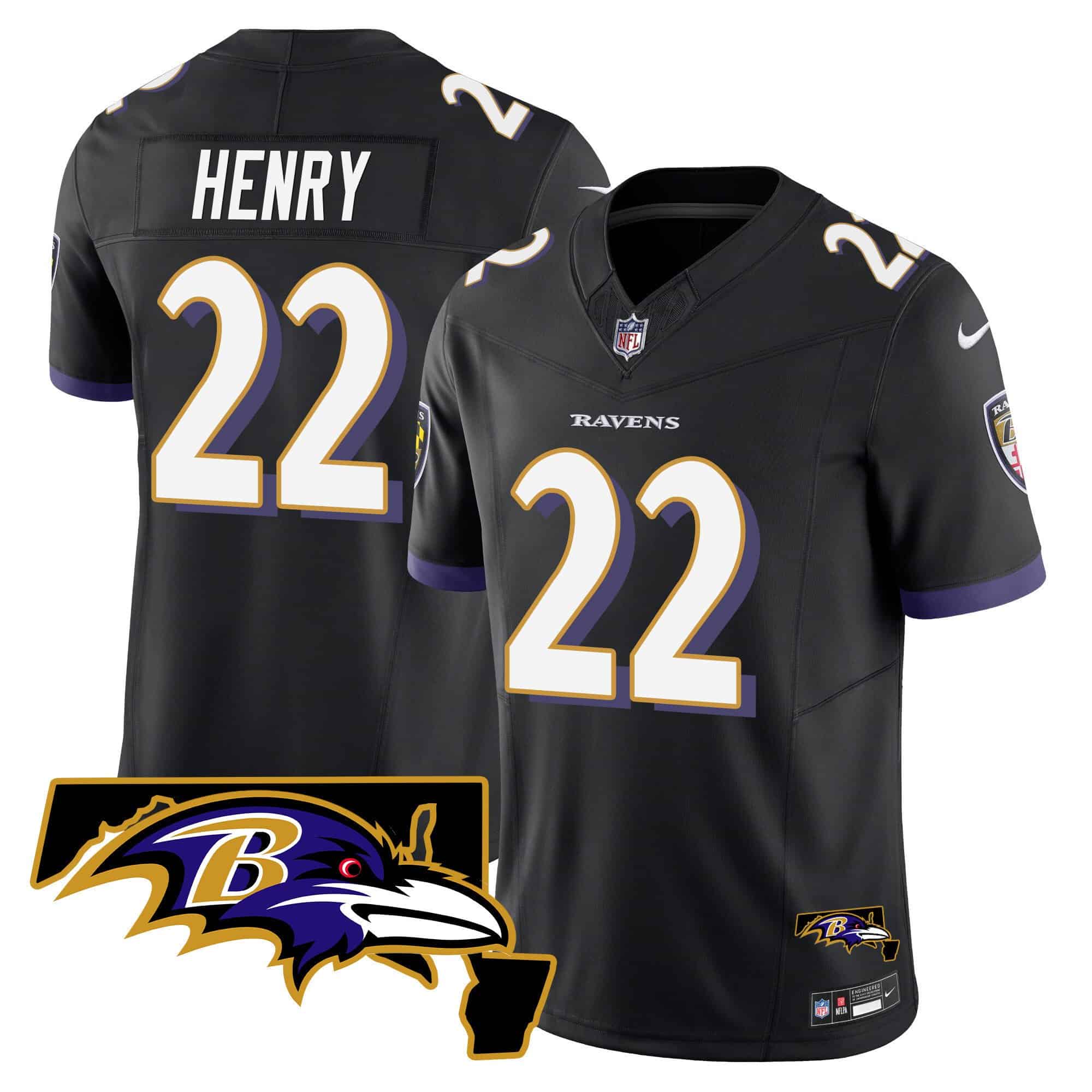 Men’s Ravens Maryland Patch Vapor Limited Jersey – All Stitched – Black – Derrick Henry
