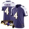 Men’s Ravens Maryland Patch Vapor Limited Jersey – All Stitched – Purple Alternate – Zay Flowers