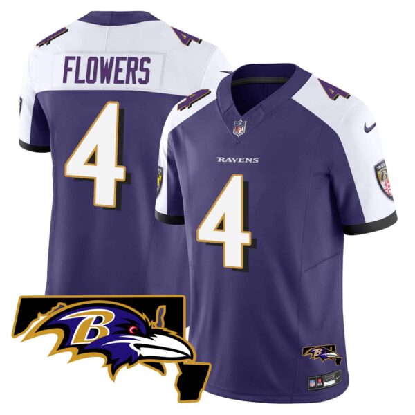 Men’s Ravens Maryland Patch Vapor Limited Jersey – All Stitched – Purple Alternate – Zay Flowers