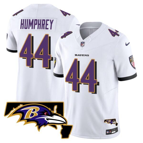 Men’s Ravens Maryland Patch Vapor Limited Jersey – All Stitched – White – Marlon Humphrey