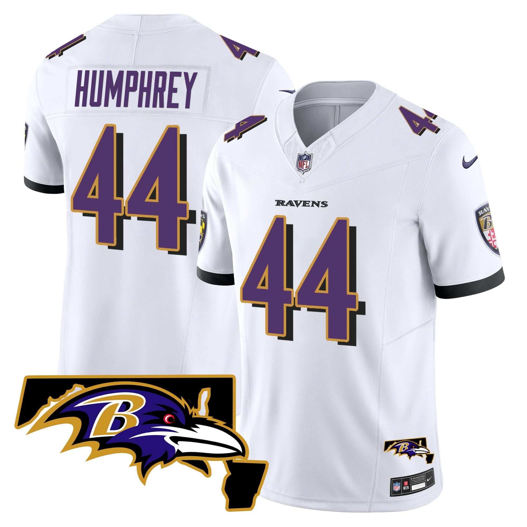 Men’s Ravens Maryland Patch Vapor Limited Jersey – All Stitched – White – Marlon Humphrey