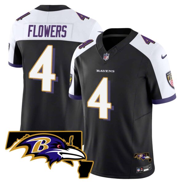 Men’s Ravens Maryland Patch Vapor Limited Jersey – All Stitched – Black Alternate – Zay Flowers