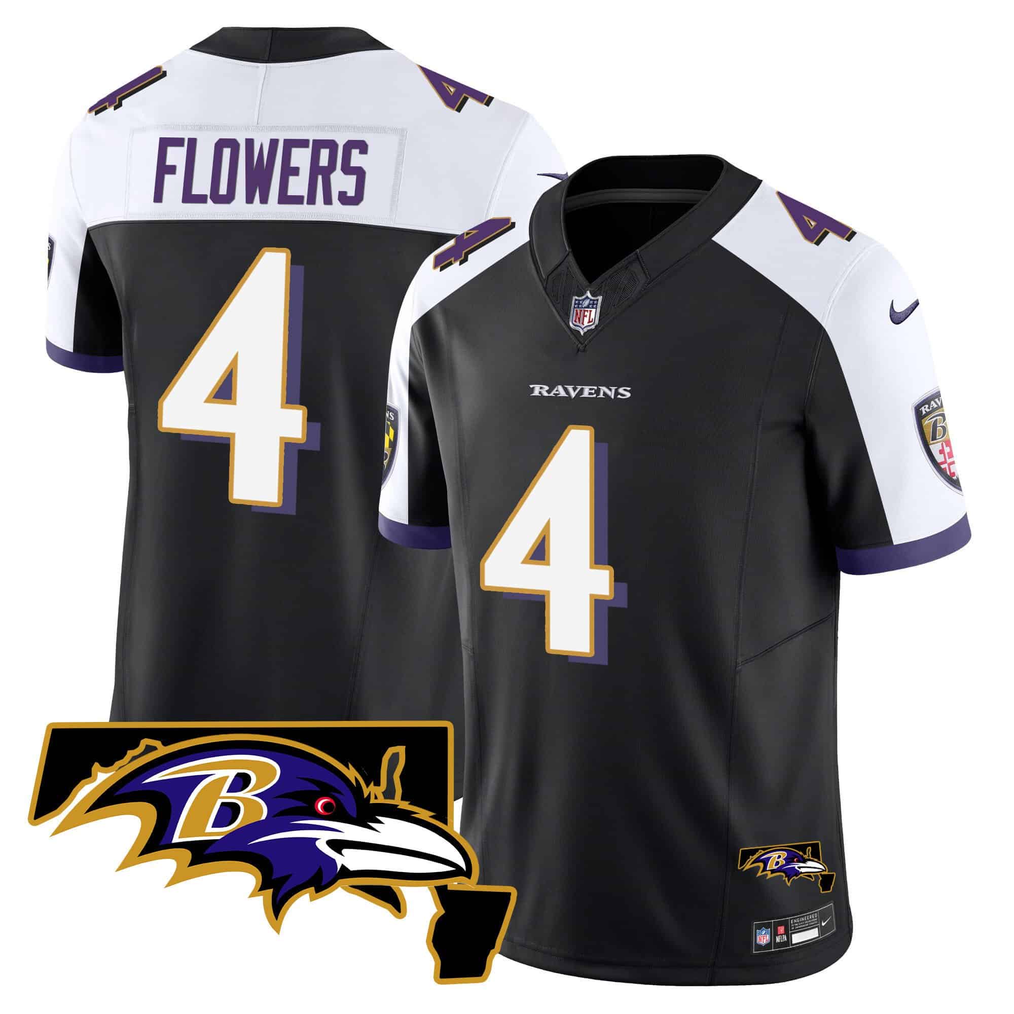 Men’s Ravens Maryland Patch Vapor Limited Jersey – All Stitched – Black Alternate – Zay Flowers