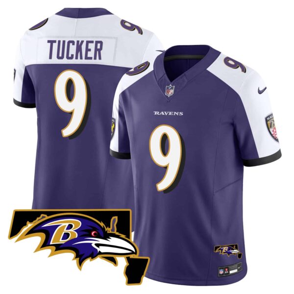 Men’s Ravens Maryland Patch Vapor Limited Jersey – All Stitched – Purple Alternate – Justin Tucker