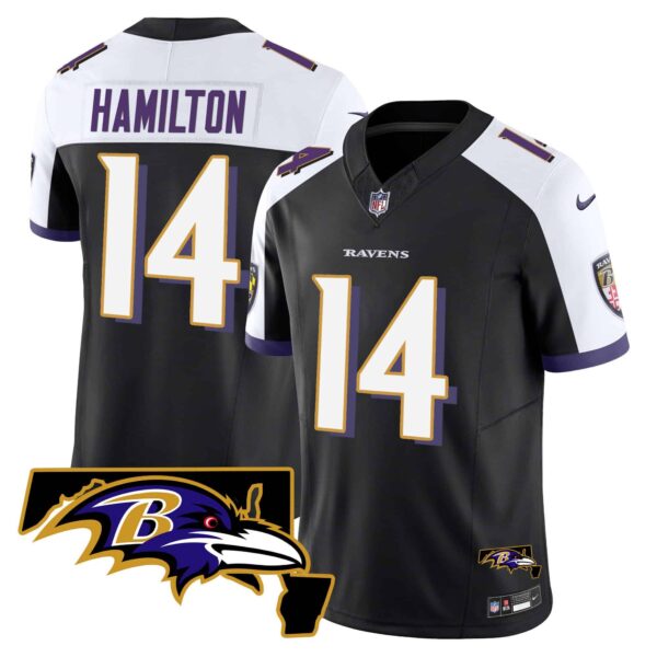 Men’s Ravens Maryland Patch Vapor Limited Jersey – All Stitched – Black Alternate – Kyle Hamilton