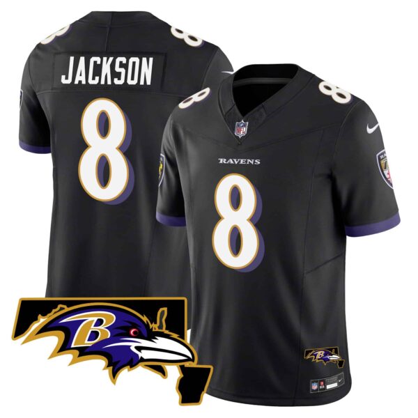Men’s Ravens Maryland Patch Vapor Limited Jersey – All Stitched – Black – Lamar Jackson