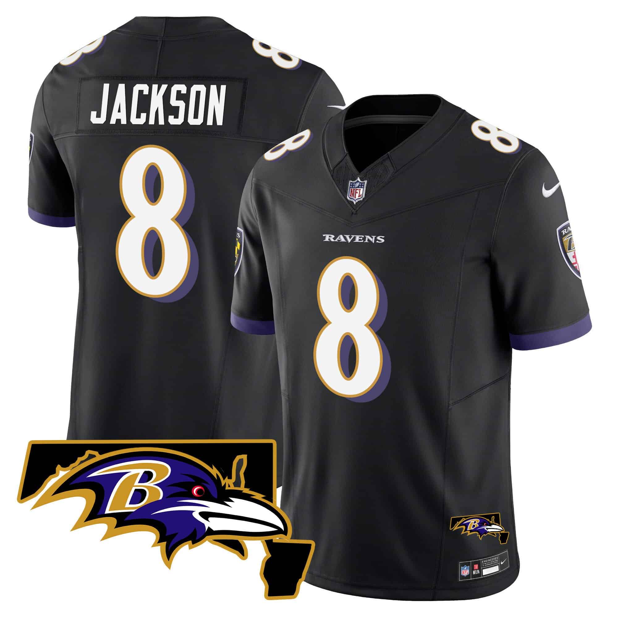 Men’s Ravens Maryland Patch Vapor Limited Jersey – All Stitched – Black – Lamar Jackson