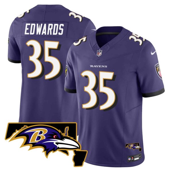 Men’s Ravens Maryland Patch Vapor Limited Jersey – All Stitched – Purple – Gus Edwards