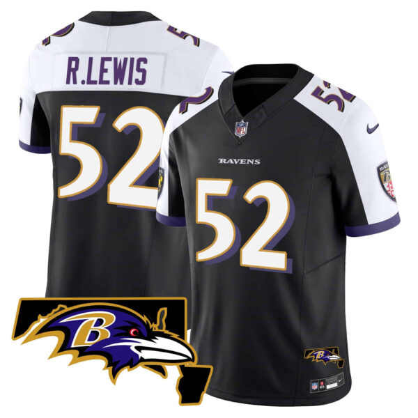 Men’s Ravens Maryland Patch Vapor Limited Jersey – All Stitched – Black Alternate – Ray Lewis