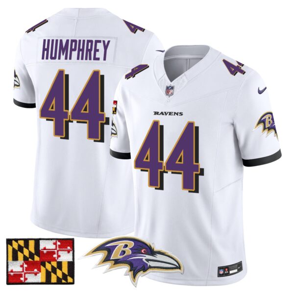 Baltimore Ravens 2024 Maryland Flag Vapor Limited Jersey – All Stitched – White – Marlon Humphrey Jersey