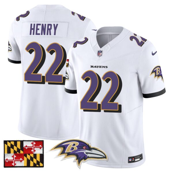 Baltimore Ravens 2024 Maryland Flag Vapor Limited Jersey – All Stitched – White – Derrick Henry Jersey