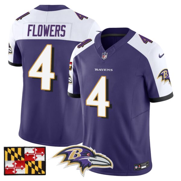 Baltimore Ravens 2024 Maryland Flag Vapor Limited Jersey – All Stitched – Purple Alternate – Zay Flowers Jersey