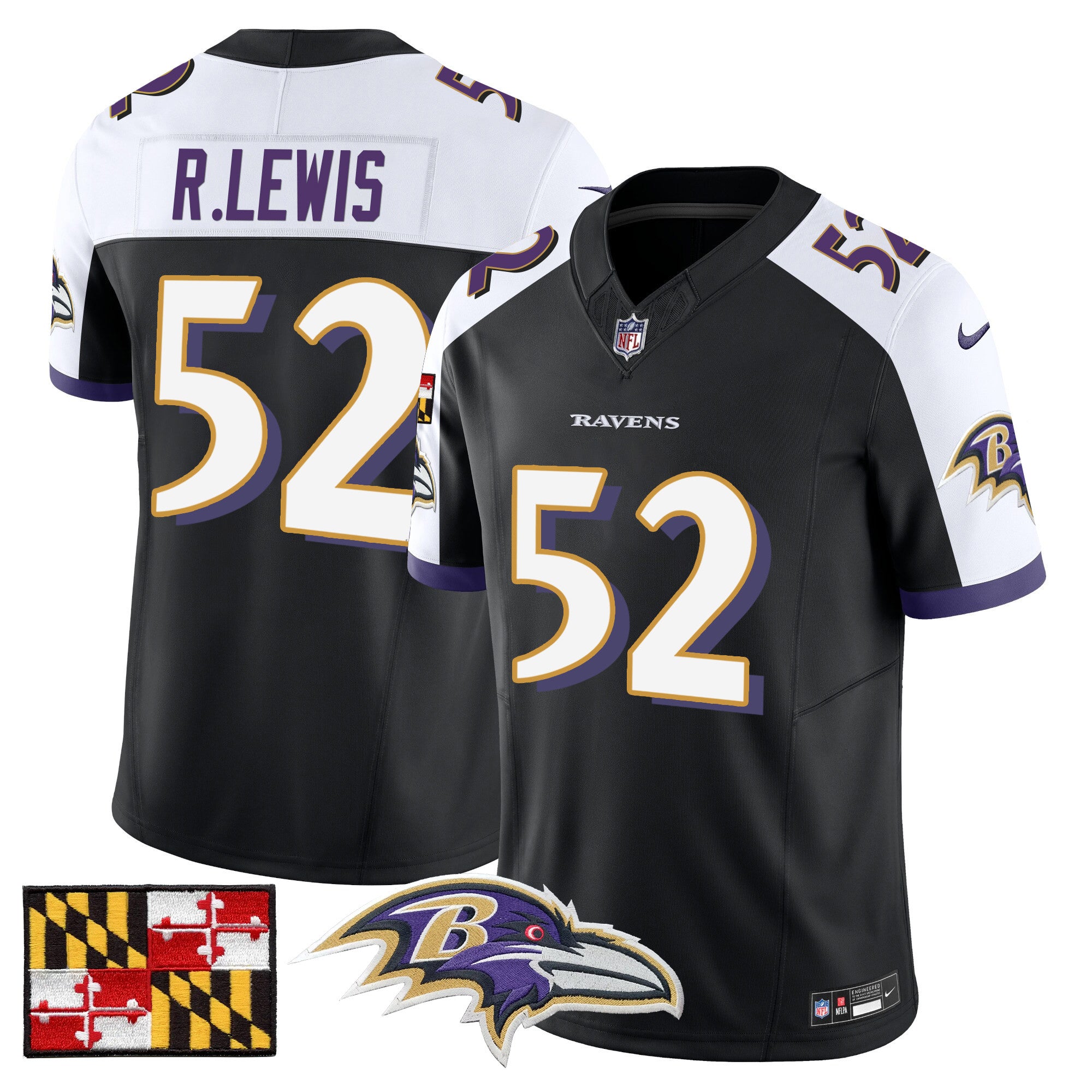 Baltimore Ravens 2024 Maryland Flag Vapor Limited Jersey – All Stitched – Black Alternate – Ray Lewis Jersey