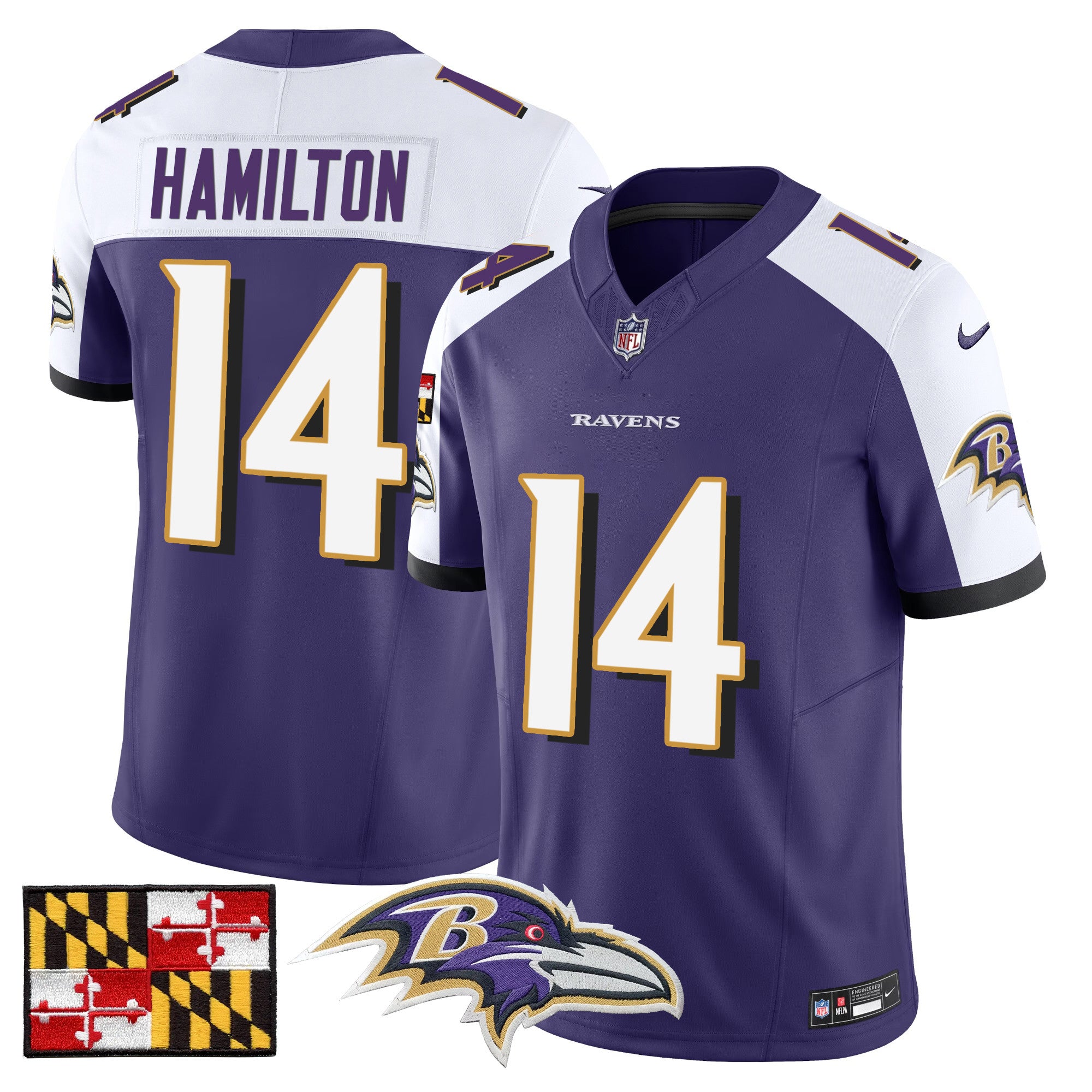 Baltimore Ravens 2024 Maryland Flag Vapor Limited Jersey – All Stitched – Purple Alternate – Kyle Hamilton Jersey
