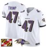Baltimore Ravens 2024 Maryland Flag Vapor Limited Jersey – All Stitched – White – Donald Trump Jersey
