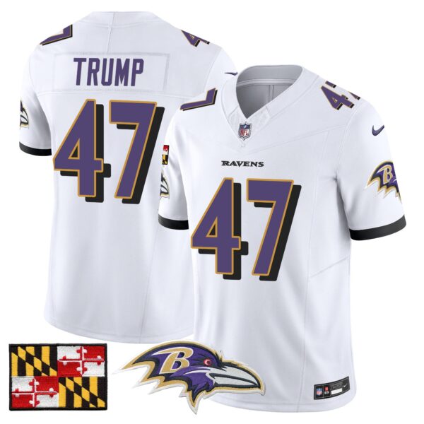 Baltimore Ravens 2024 Maryland Flag Vapor Limited Jersey – All Stitched – White – Donald Trump Jersey