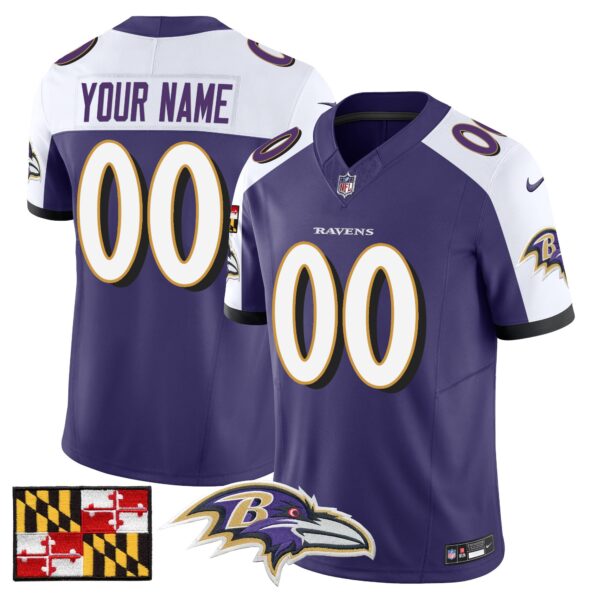 Baltimore Ravens 2024 Maryland Flag Vapor Limited Custom Jersey – All Stitched – Purple Alternate Jersey