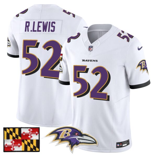 Baltimore Ravens 2024 Maryland Flag Vapor Limited Jersey – All Stitched – White – Ray Lewis Jersey