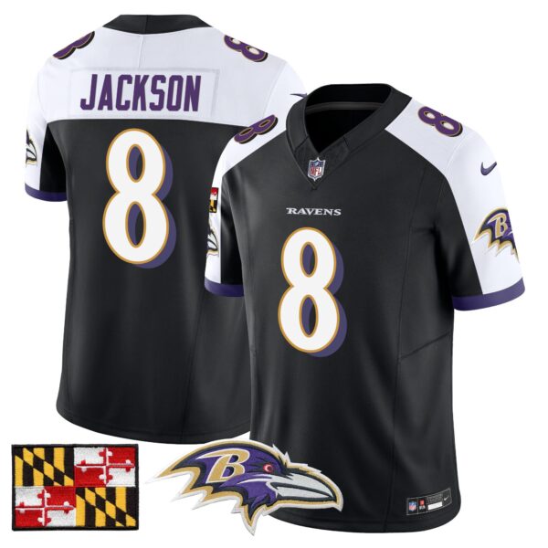 Baltimore Ravens 2024 Maryland Flag Vapor Limited Jersey – All Stitched – Black Alternate – Lamar Jackson Jersey