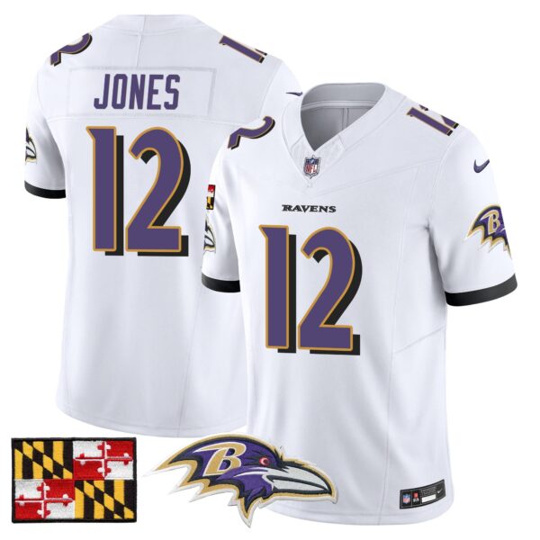 Baltimore Ravens 2024 Maryland Flag Vapor Limited Jersey – All Stitched – White – Jacoby Jones Jersey