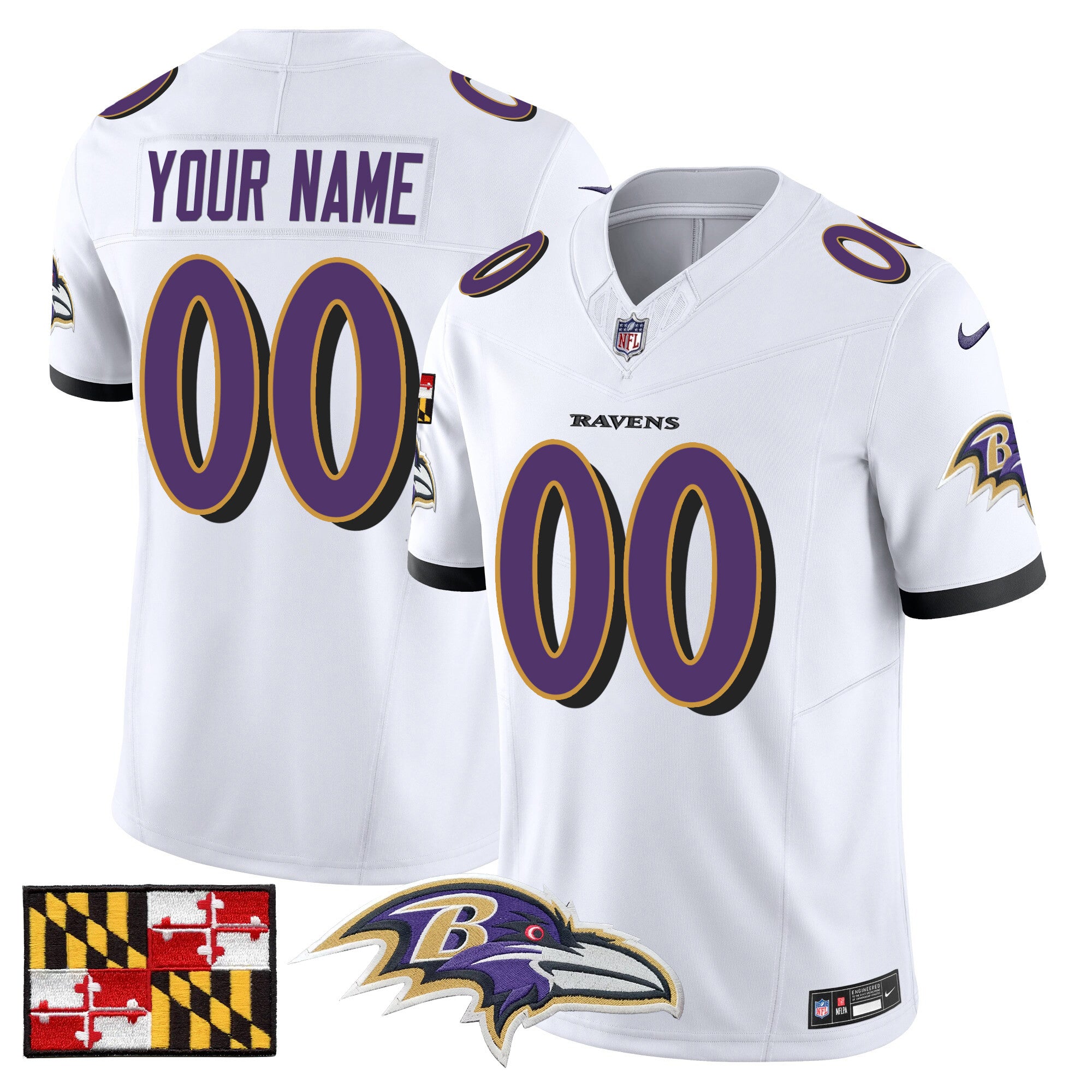 Baltimore Ravens 2024 Maryland Flag Vapor Limited Custom Jersey – All Stitched – White Jersey