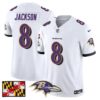 Baltimore Ravens 2024 Maryland Flag Vapor Limited Jersey – All Stitched – White – Lamar Jackson Jersey