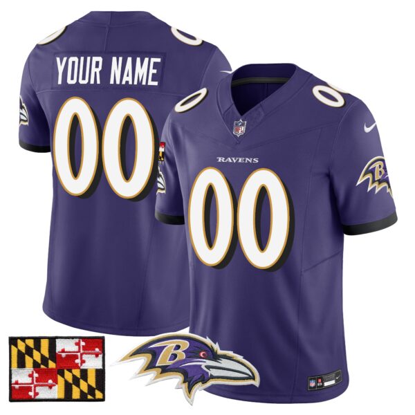 Baltimore Ravens 2024 Maryland Flag Vapor Limited Custom Jersey – All Stitched – Purple Jersey