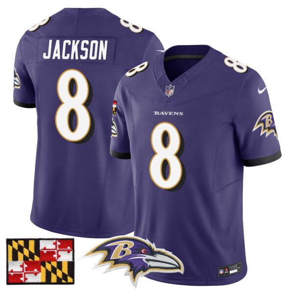Baltimore Ravens 2024 Maryland Flag Vapor Limited Jersey – All Stitched – Purple – Lamar Jackson Jersey