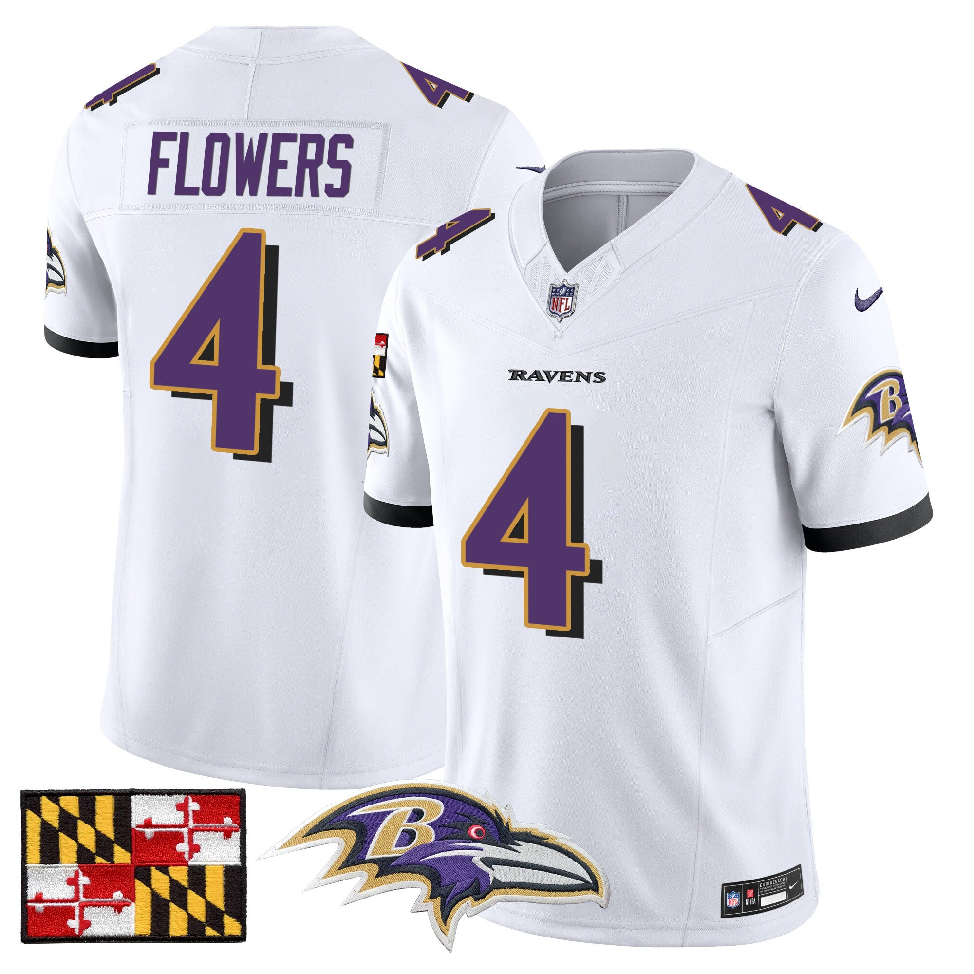 Baltimore Ravens 2024 Maryland Flag Vapor Limited Jersey – All Stitched – White – Zay Flowers Jersey